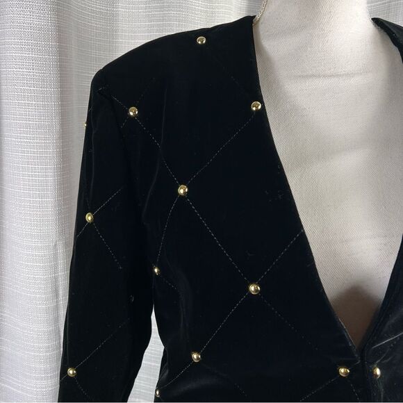 Vintage Black Velvet Gold Stud Lined Formal Bolero Jacket Medium 1991 Holiday - Picture 10 of 10